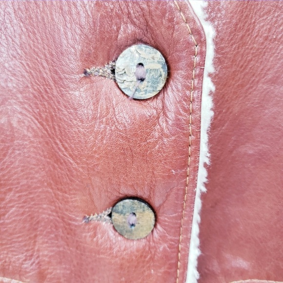 Vintage L.L. Bean Leather Sherpa Vest Cognac Brown Unisex Size M-L - Picture 5 of 8